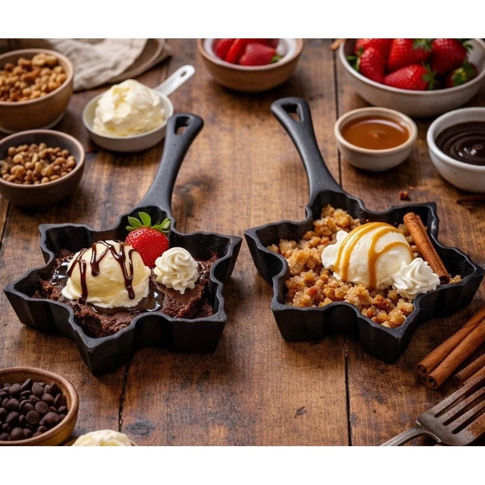 MasterClass Cast Iron Cookie Skillet Leaf Shape Set of 2 Heavy Pan